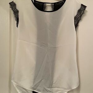 Express White Blouse with Black Lace Trim